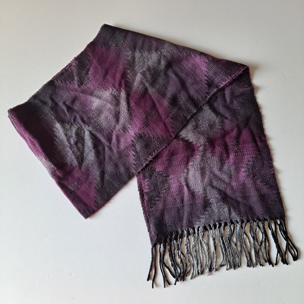 Purple Multi Inca / Aztec Pattern  Rectangular Scarf w Fringes - Size 11" X 66" - Picture 3 of 5